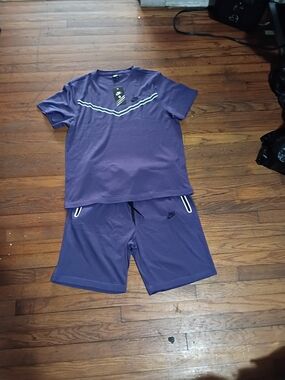 Nike Purple Athletic Tee & Shorts Set with Chevron Detail